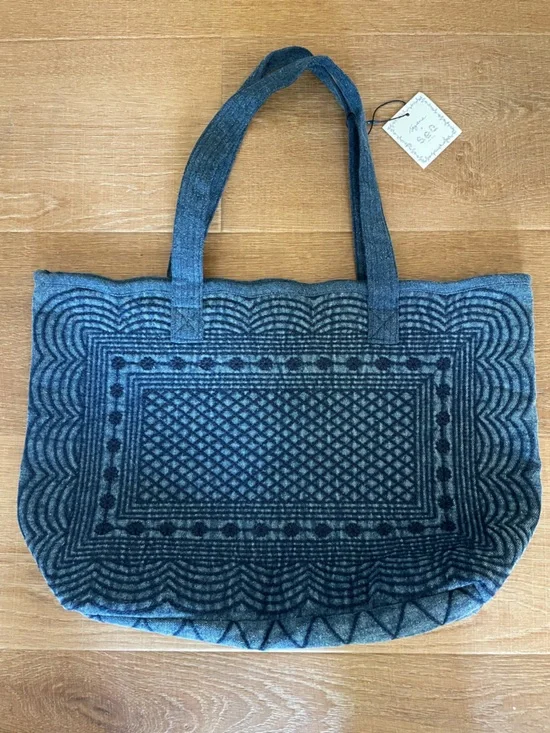 Sézane Sea New York Collaboration Denim Tote Embroidered Blue NWT - Picture 7 of 9